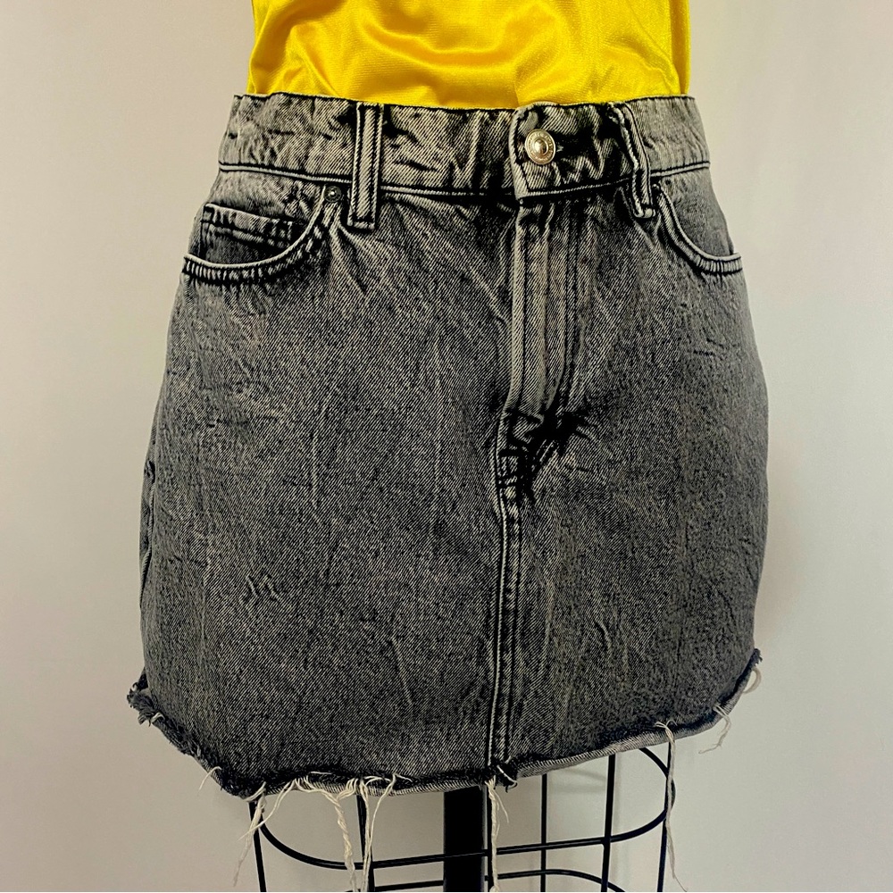 ALLSAINTS Black Acid washed Cutoff Denim Distressed Jean Skirt 8 Medium